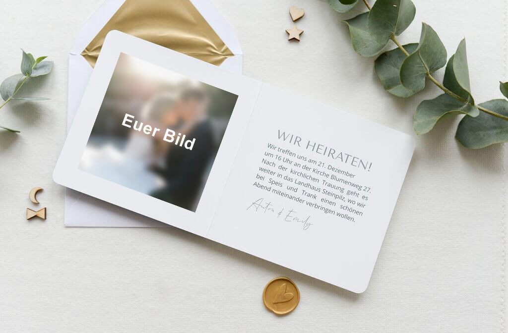 Hochzeitseinladung mit Foto von Hochzeitsplaza