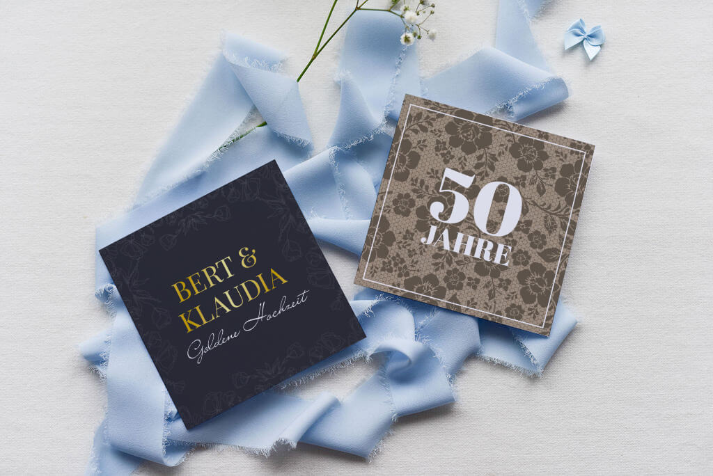Einladungskarten zur Goldenen Hochzeit selbst gestalten - Ausgefallene Einladungen von Hochzeitsplaza